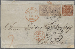 Br Dänemark: 1854, Dotted Spandrels 16 Sk.grey-violet (2 Ex.) And 4 Sk. Red-brown, All With Wide Margin - Storia Postale