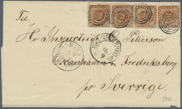 Br Dänemark: 1858, 4 S Brown Stripe Of Four Cancelled 4x "1" On Complete Folded Letter From KIOBENHAVN - Covers & Documents