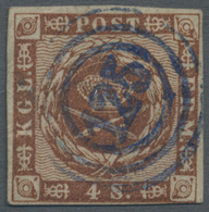 O Dänemark: 1858, 4 S. Orange Brown Cancelled "125" NEUSTADT In Blue, Cert. Moeller BPP - Briefe U. Dokumente