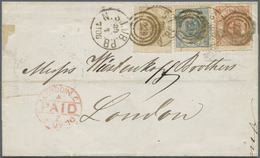 Br Dänemark: 30.4.1870, 4 Sk. Rot, 2 Sk. Blau U. 8 Sk. Braun, 3-Farben-Frankatur A. Brief M. K3-Nr-o "2 - Lettres & Documents