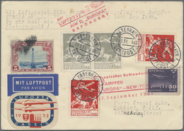 Br Dänemark: 1931, Airmails 50ö. Grey Horiz. Pair And Two Single Stamps 25ö. Red In Combination With Sw - Briefe U. Dokumente