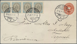 GA Dänemark - Ganzsachen: 1895, Frischer GA-Umschlag 8 Ö Rot, Type II Mit Zusatzfrankatur 4x 3 Ö Hellbl - Postal Stationery