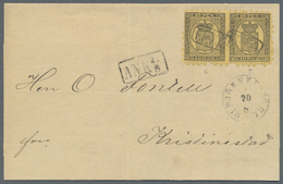 Br Finnland: 1866, 10 Pen. Black On Ordinary Brown-yellow Paper, Perf. I / A (1873) In Horizontal Pair - Briefe U. Dokumente