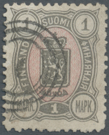 O Finnland: 1889, Coat Of Arms 1 M. Grey And Red Tied By Danish Numeral "1" (Copenhagen), Fine, Rare ( - Covers & Documents
