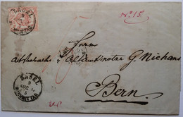 BASEL 1854 15 Rp Rayon III Auf NACHPORTO Brief > Bern (Schweiz Suisse Switzerland Lettre Cover ZNr 20 Postage Due - 1843-1852 Kantonalmarken Und Bundesmarken