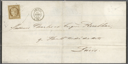 Br Frankreich: 1849, Ceres 10 C Yellow-brown Tied By Diamont-dots On Mourning Printed-matter Sent From - Gebruikt