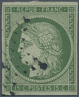 O Frankreich: 1850, 15 C. Green Ceres Imperf With Well Margins, Fine And Signed. Certificate Loeuillet - Gebruikt