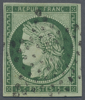 O Frankreich: 1850, 15 C. Darkgreen Ceres "vert Très Foncé" Without Any Fault, Used With Star Cancella - Gebraucht