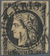 O Frankreich: 1849, 20c. Black On Yellow, Fresh Colour, Cut Into At Base Otherwise Full Margins, Creas - Oblitérés