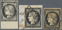 O/Brfst Frankreich: 1849, 20c. Black, Three Stamps In Different Shades Incl. A Bottom Marginal Copy. - Oblitérés