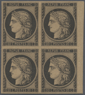 */** Frankreich: 1849 Ceres 20 C. Schwarz Im Rechten Randviererblock Auf Gelblichem Papier, Ungebraucht M - Gebruikt