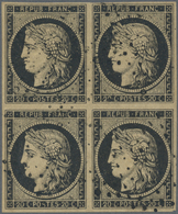 O Frankreich: 1849, 20c. Black On Cream Paper, Block Of Four, Intense Colour, Full Margins All Around, - Gebraucht