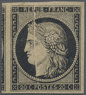 * Frankreich: 1849, 20 C. Black Ceres With Good Margins Around Unused With Horizontal Wrinkle, Hinged - Used Stamps