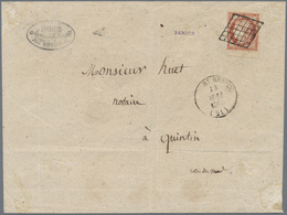 Br Frankreich: 1849, 1fr. Vermillion, Fresh Colour, Bottom Marginal Copy, Cut Into At Left And Pre-sepa - Oblitérés