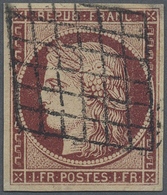 O Frankreich: 1850, Ceres 1 Fr. Carmine, Single Stamp Tied By Rhombic Grid Cancellation, Good Margins - Used Stamps