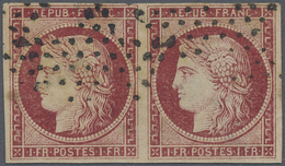 O/ Frankreich: 1849, Ceres 1 Fr. Karmin "Repub. Franc." Auf Gelblichem Papier, Gestempelte SPERATI-Fäls - Usati