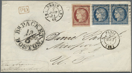 Br Frankreich: 1849, Ceres 1 Fr. Carmine (wide Margins All Around) And A Pair Of 25 C Blue (good/wide M - Gebraucht