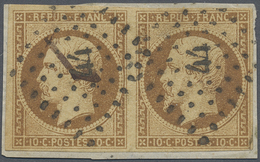 O Frankreich: 1852, Napoléon 10 C. Brown-yellow, Horizontal Pair Tied By PC „44” Good To Wide Margins - Gebraucht