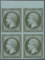 */ Frankreich: 1853, 1 C. Deep Olive-green Block Of 4 From Top Sheet Margin, Unused With Gum, Fine, Eac - Usati