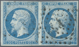 O/ Frankreich: 1861, 20 C. Blue On Bluish, Type II, Fresh Colors, In The Horizontal Pair, Above Narrow- - Oblitérés