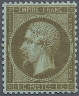 * Frankreich: 1862, Napoléon 1 C. Greenish Bronze On Pale Blue Unused Hinged. Fine. (Yvert No 19 B) - Gebruikt