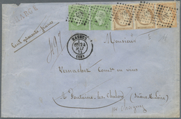 Br Frankreich: 1862/1870, Napoleon 5 C. Green, Horizontal Pair And Horizontal Strip Of Three Ceres 40 C - Oblitérés