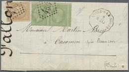 Br Frankreich: 1862/1870, Napoléon 5 C. Green, Horizontal Pair With Strongly Shifted Perforation And Ce - Gebruikt