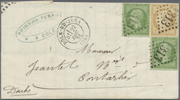 Br Frankreich: 1862, Zweimal Napoleon 5 C Grün Auf Grünlich Und 1871, Ceres 15 C Gelbbraun Mit Nr.-St. - Gebruikt