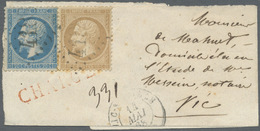 Br Frankreich: 1868 (14.5.), Napoleon 20 C. Blau + 10 C. Gelbbraun Zusammen Auf Kleinem Streifband Als - Gebruikt