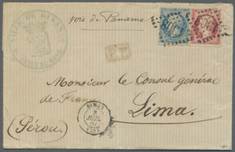 Br Frankreich: 1867, 20c. Blue And 80c. Rose "Empire Dt" On Lettersheet From Dinan To Lima/Peru, Oblit. - Oblitérés