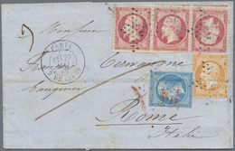 Br Frankreich: 1865, Folded Envelope Bearing Napoleon III 20 C. Blue, 40 C. Orange And Strip Of Three 8 - Oblitérés