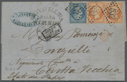 Br Frankreich: 1863, Napoléon Two 40 C. Red-orange And One 20 C. Blue Tied By GC "532 Cancel To Folded - Oblitérés