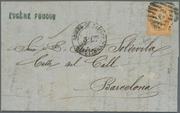 Br Frankreich: 1865, 40c. Orange "Empire Dt", Single Franking On Lettersheet From Marseille To Barcelon - Gebruikt