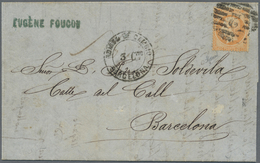 Br Frankreich: 1865, 40c. Orange "Empire Dt", Single Franking On Lettersheet From Marseille To Barcelon - Oblitérés