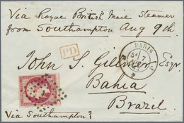 Br Frankreich: 1863: 80 Centes. Red From Paris Via Southampton Endoserd "Via Royal Britisch MAil Steame - Gebruikt
