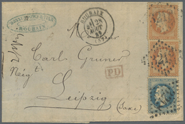 Br Frankreich: 1869, Empire Laure, 20c. Blue And Two Copies 40c. Orange, 1fr. Rate On Lettersheet From - Oblitérés
