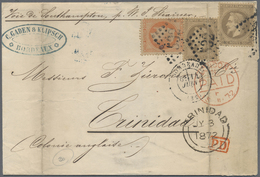 Br Frankreich: 1872, 2 X 30 C Braun Und 40 C Orange Napoleon, MiF Auf Faltbrief Von Bordeaux 14.VI.72, - Oblitérés