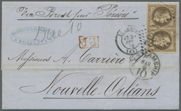 Br Frankreich: 1870, 30c. Brown "laure", Two Copies On PP Lettersheet From Bordeaux To New Orleans, Obl - Gebruikt