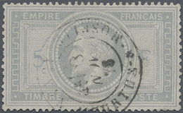 O Frankreich: 1869, Napoleon 5 Fr. Grey Stamp Fresh And Normal Well Perforated, Used, Certificate Reno - Oblitérés