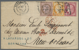 Br Frankreich: 1874, 40c. Orange, 10c. Brown On Rose "small Cipher" And 80c. Rose, Attractive Franking - Oblitérés