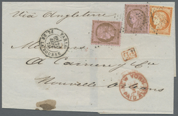 Br Frankreich: 1875, 40c. Orange And Two Copies 10c. Brown On Rose "large Cipher", 60c. Rate On Letters - Gebruikt