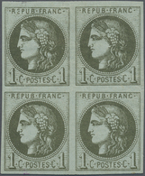 */ Frankreich: 1871, 1c. Dark Olive On Bluish "Bordeaux", Unused Block Of 4 With Wide Margins All Aroun - Gebruikt