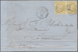 Br Frankreich: 1871, 10 C Yellow Brown Imperforated Ceres, Horizontal Pair With Full Margins, Tied By G - Gebruikt