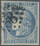 O Frankreich: 1870, 20 C. Ultramarine (outremer), Type III / Report I, Tied GC '...88', Singed Calves - Oblitérés
