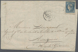 Br Frankreich: 1871, 25 C. Cérès Blue,on Cover With GC "3982" And Date Cancellation "Toulouse 8 JANV 71 - Oblitérés