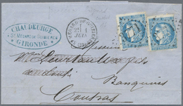 Br Frankreich: 1871, Bordeaux Issue, 20c. Blue, Type III, Two Copies With Private Perforation "perce En - Oblitérés