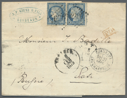 Br Frankreich: 1875, Folded Letter With Horizontal Pair Of Perforated 25 C Ceres From Bordeaux To POTI - Gebruikt