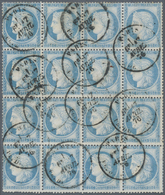 O Frankreich: 1871, 25c. Blue, Block Of 16 Oblit. "PARIS 17 AVRIL 76", Some Short Perfs But Rare Unit! - Gebruikt