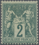 * Frankreich: 1876, 2 C. Allegory Green Type I, Unused With Hinge And Usual Perforation. Signed. Mi. € - Oblitérés