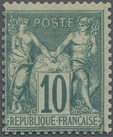 * Frankreich: 1876, 10 C. Allegory Green Type I, Unused With Hinge And Usual Perforation. Various Sign - Gebruikt